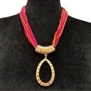 Multistrand Beaded Necklace With Gold-Tone Pendant & Clasp Closure